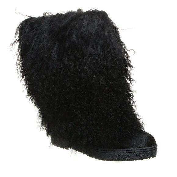 Bearpaw Boetis II Black Curly Lamb Fur Sheepskin Lined Mongolian Sherpa Boots 8 - Picture 1 of 9